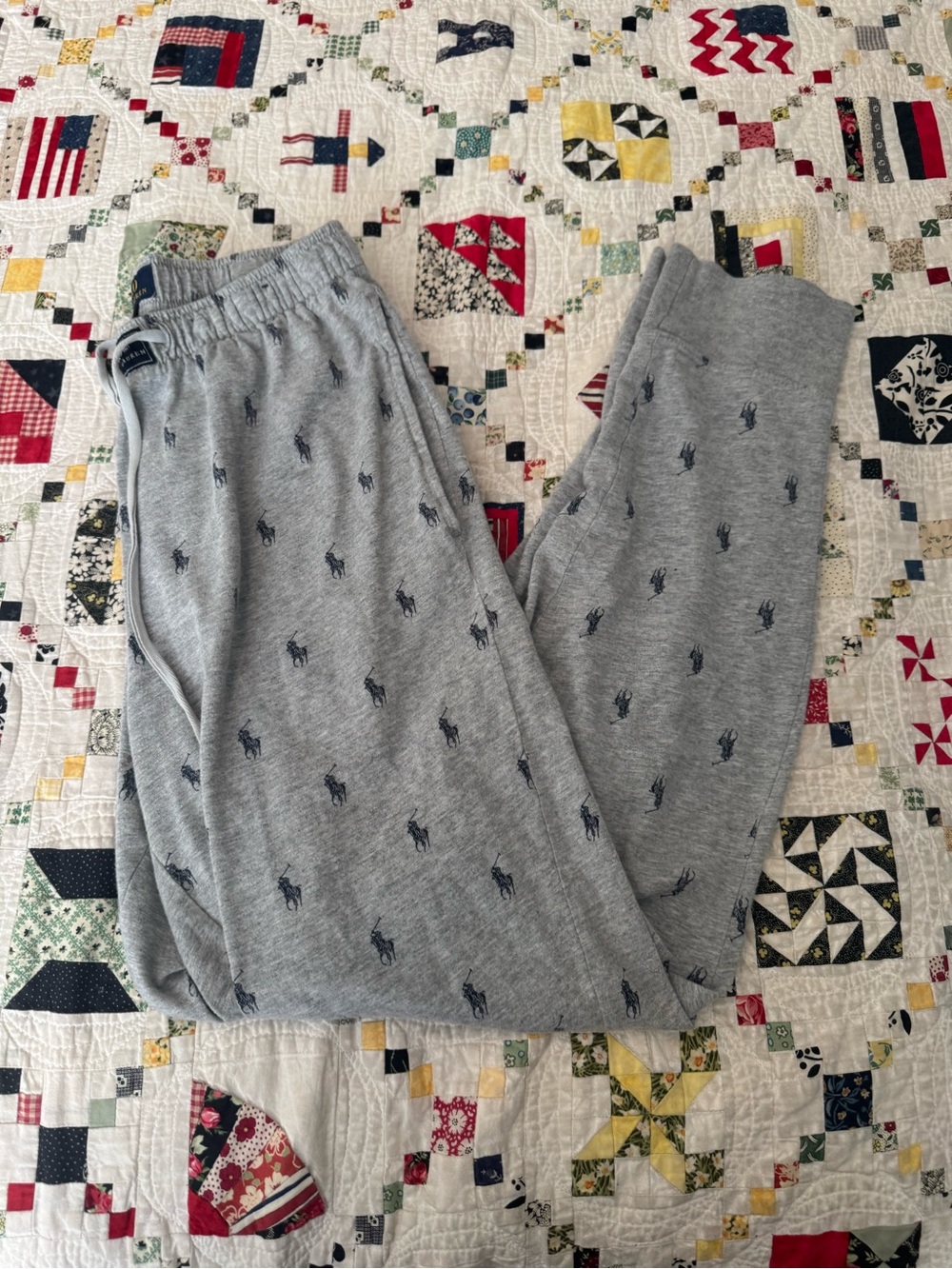 Polo by Ralph Lauren Gray Jogger Pajama Bottoms with Navy Pony Embroidery